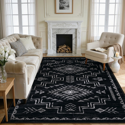 Lahome Moroccan Washable Area Rug - Western & Aztec Tribal Design, Soft Non-Slip Stain Resistant Carpet for Living Room, Bedroom, Dining Room, and Office