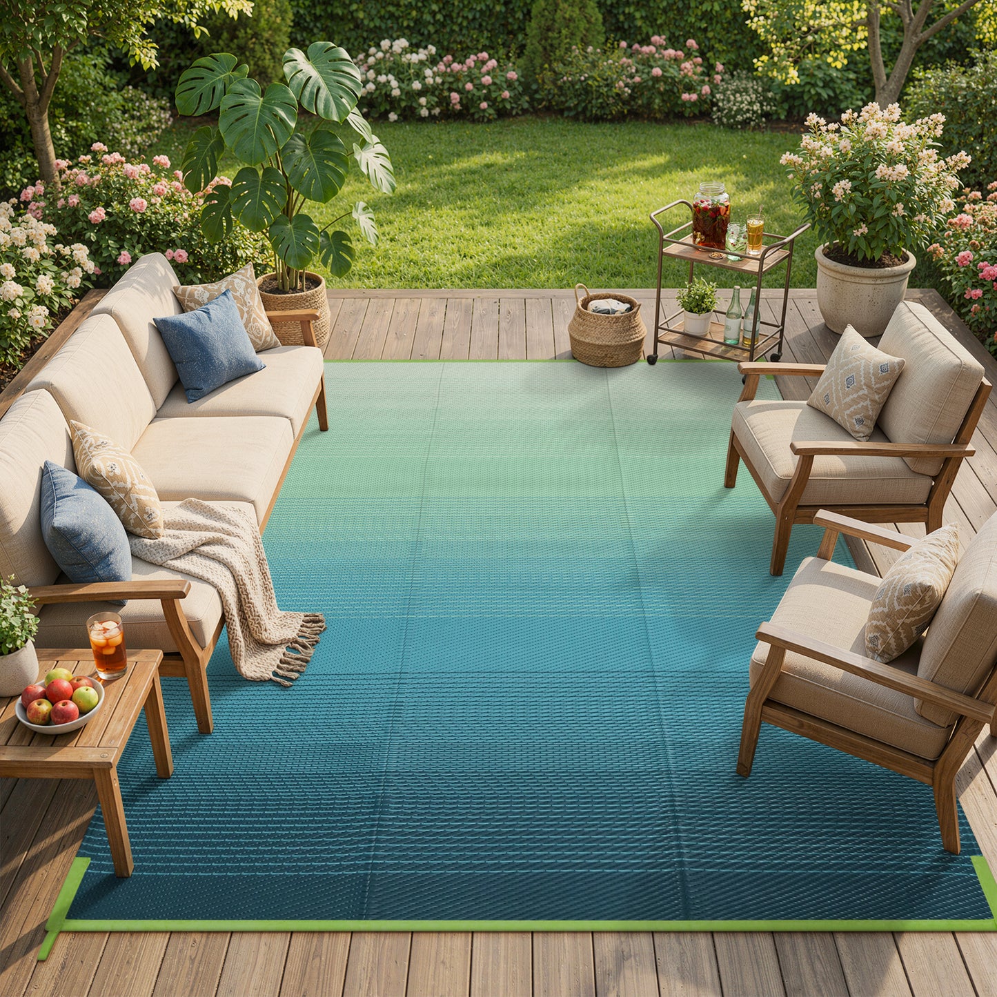 SUNDEREY Outdoor Rug, Waterproof Reversible Plastic Straw Mat for Patio, RV & Camping - Lightweight Carpet for Deck, Balcony & Backyard