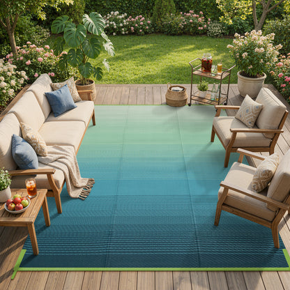 SUNDEREY Outdoor Rug, Waterproof Reversible Plastic Straw Mat for Patio, RV & Camping - Lightweight Carpet for Deck, Balcony & Backyard