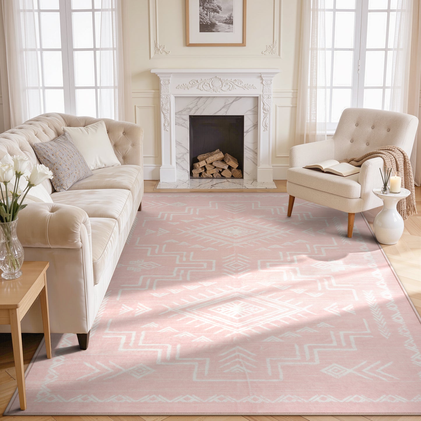 Lahome Moroccan Washable Area Rug - Western & Aztec Tribal Design, Soft Non-Slip Stain Resistant Carpet for Living Room, Bedroom, Dining Room, and Office