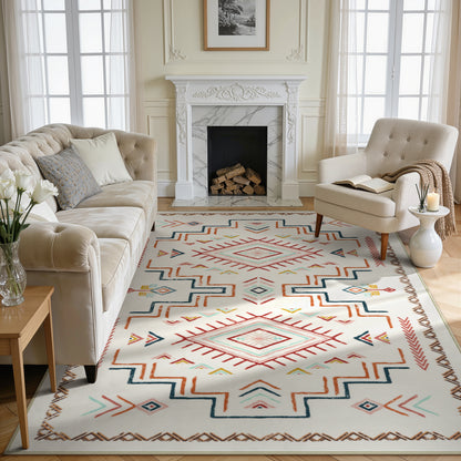 Lahome Moroccan Washable Area Rug - Western & Aztec Tribal Design, Soft Non-Slip Stain Resistant Carpet for Living Room, Bedroom, Dining Room, and Office