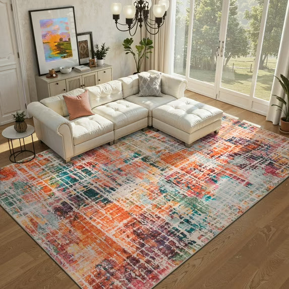 RUG ROBOT Abstract Living Room Rug, Soft Washable Area Rugs for Bedroom Non Slip, Ultra Thin Low Pile Modern Large Carpet for Dining Room Office Kitchen
