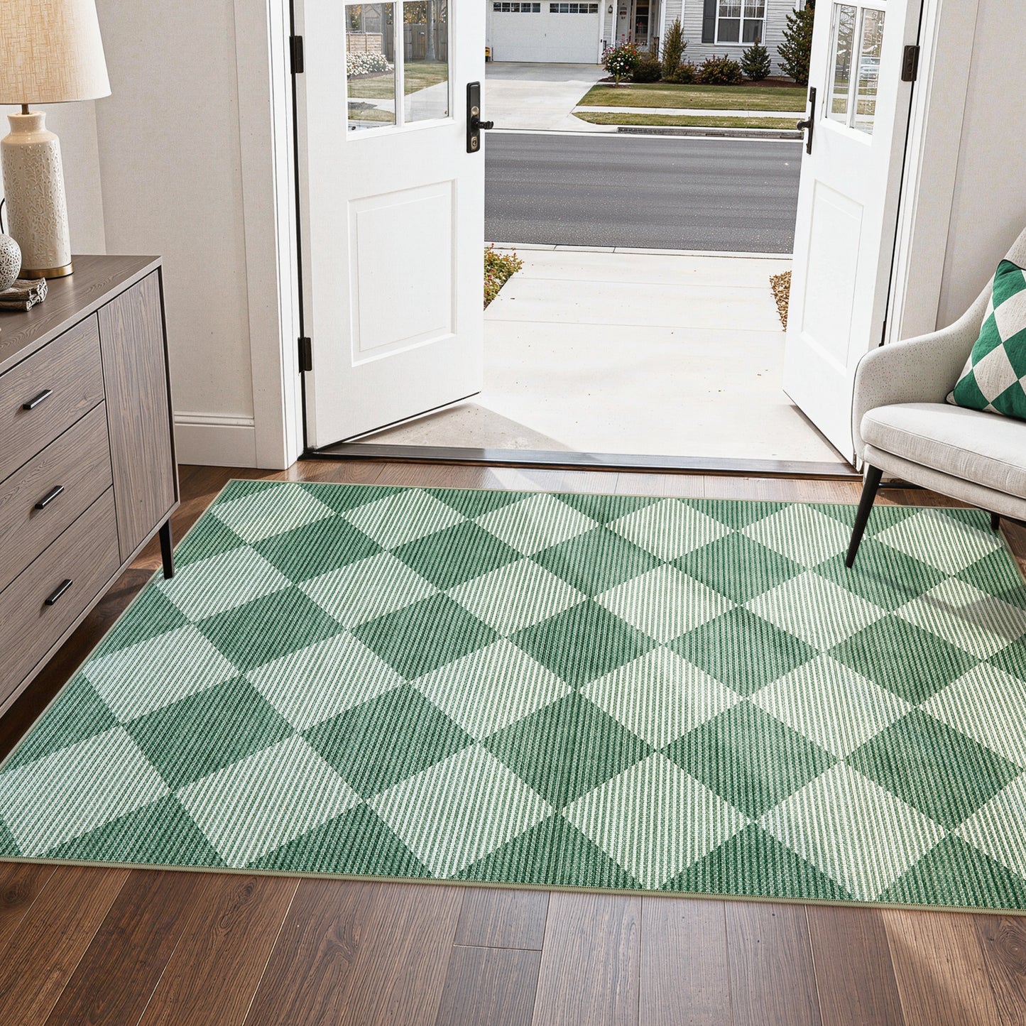 SUNDEREY Easy Jute Area Rugs for Entryway, Washable Non-Slip Modern Rugs for Living Room, Farmhouse Diamond Checkered Rug, Moroccan Soft Low Pile Carpet for Bedroom Office Dining Room