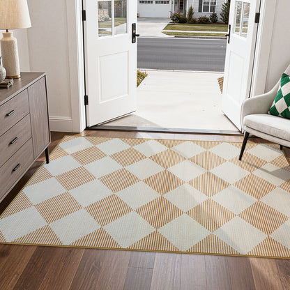 SUNDEREY Easy Jute Area Rugs for Entryway, Washable Non-Slip Modern Rugs for Living Room, Farmhouse Diamond Checkered Rug, Moroccan Soft Low Pile Carpet for Bedroom Office Dining Room