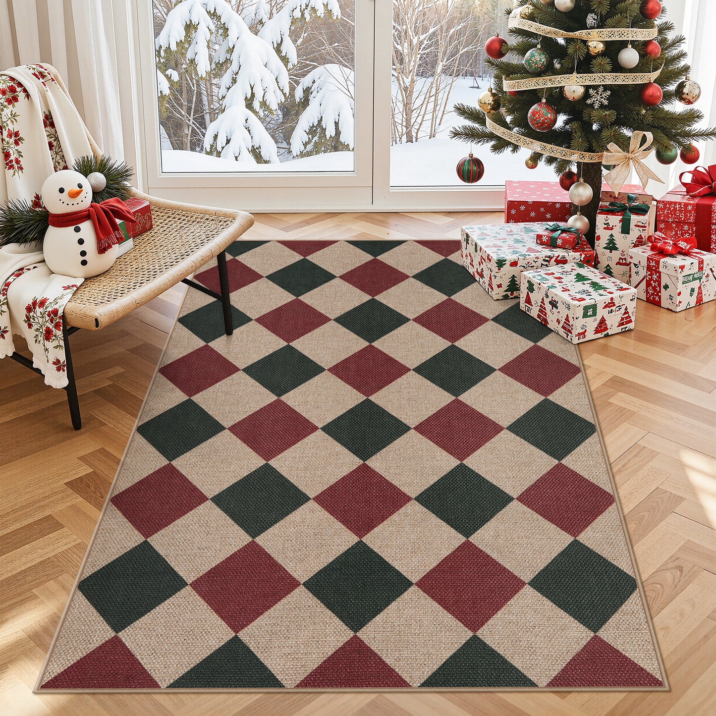 SUNDEREY Modern Geometric Area Rug, Washable Bedroom Rug,Checkerboard Indoor Outdoor Carpet, Farmhouse Checkered Non Slip Carpet for Office Couch Entrance Kitchen