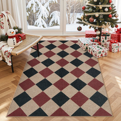 SUNDEREY Modern Geometric Area Rug, Washable Bedroom Rug,Checkerboard Indoor Outdoor Carpet, Farmhouse Checkered Non Slip Carpet for Office Couch Entrance Kitchen