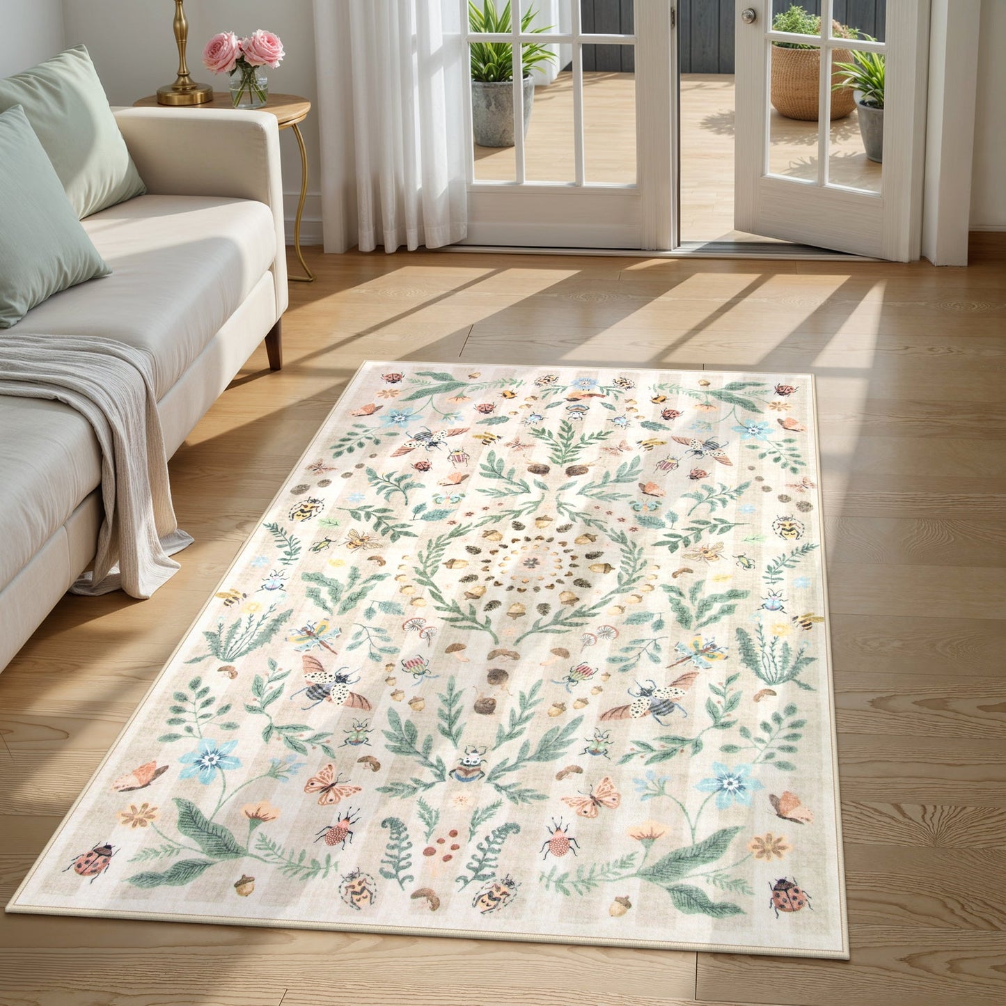 Lahome Decor Insect Botanical Washable Rugs for Bedroom, Soft Rug for Entryway, Kitchen Rugs Non Slip Washable, Boho Floral Indoor Throw Carpet for Bathroom Laundry Living Room Walmart Walmart 3' x 5' Khaki