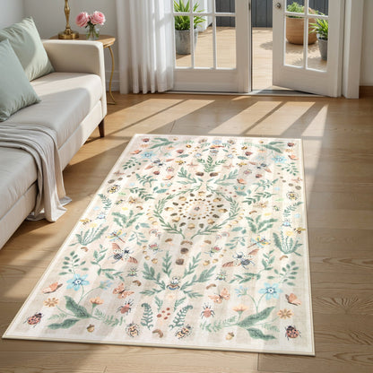 Lahome Decor Insect Botanical Washable Rugs for Bedroom, Soft Rug for Entryway, Kitchen Rugs Non Slip Washable, Boho Floral Indoor Throw Carpet for Bathroom Laundry Living Room Walmart Walmart 3' x 5' Khaki