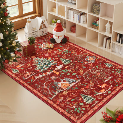 Wonnitar Christmas Washable Rug, Non Slip Christmas Entryway Area Rug, Soft Xmas Living Room Throw Rug, Ultra Thin Indoor Floor Carpet for Kitchen Bedroom Holiday Decor