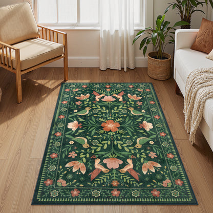 Lahome Decor Boho Bird Area Rugs,Floral Rug for Living Room Machine Washable,Soft Indoor Carpet,Non-Slip Low Pile for Bedroom Dining Room Playroom Office