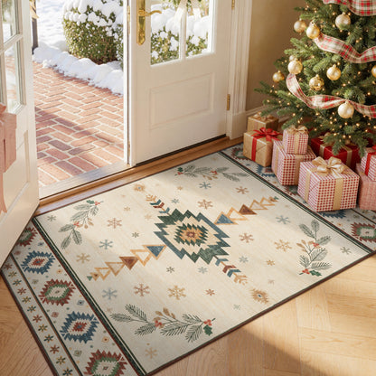 Wonnitar Christmas Area Rug, Washable Holiday Rug for Living Room, Red Southwestern Geometric Christmas Rug Non Slip Low Pile Winter Indoor Carpet for Bedroom Dining Room