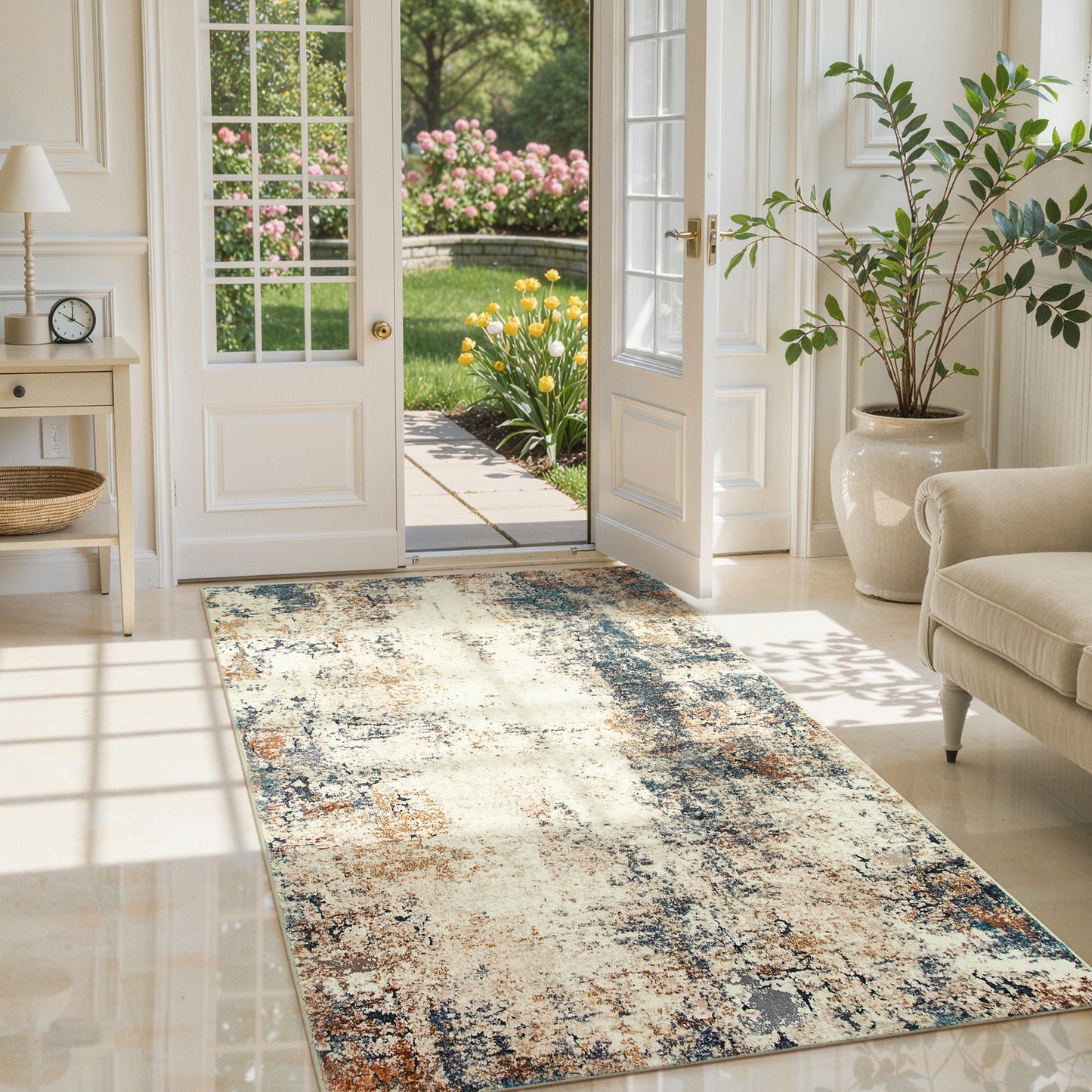 RUG ROBT Abstract Rug, Washable Bathroom Rug Non-Slip,Low-Pile Entryway Rug Indoor Mat,Soft Modern Throw Rug for Entrance Entry Kitchen Bedroom