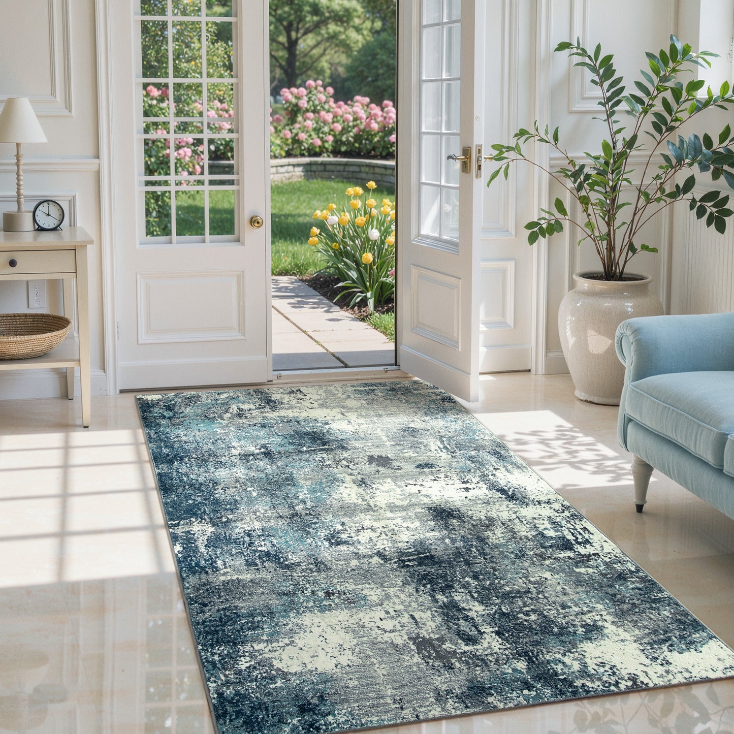 RUG ROBT Abstract Rug, Washable Bathroom Rug Non-Slip,Low-Pile Entryway Rug Indoor Mat,Soft Modern Throw Rug for Entrance Entry Kitchen Bedroom