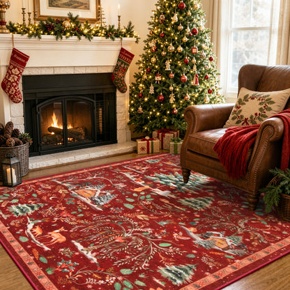 Wonnitar Christmas Washable Rug, Non Slip Christmas Entryway Area Rug, Soft Xmas Living Room Throw Rug, Ultra Thin Indoor Floor Carpet for Kitchen Bedroom Holiday Decor