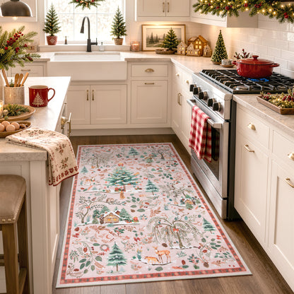 Wonnitar Christmas Washable Rug, Non Slip Christmas Entryway Area Rug, Soft Xmas Living Room Throw Rug, Ultra Thin Indoor Floor Carpet for Kitchen Bedroom Holiday Decor