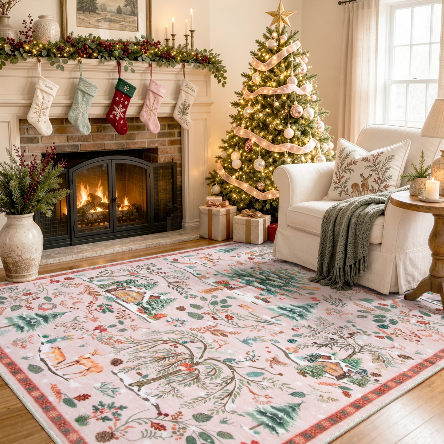 Wonnitar Christmas Washable Rug, Non Slip Christmas Entryway Area Rug, Soft Xmas Living Room Throw Rug, Ultra Thin Indoor Floor Carpet for Kitchen Bedroom Holiday Decor