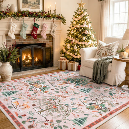 Wonnitar Christmas Washable Rug, Non Slip Christmas Entryway Area Rug, Soft Xmas Living Room Throw Rug, Ultra Thin Indoor Floor Carpet for Kitchen Bedroom Holiday Decor