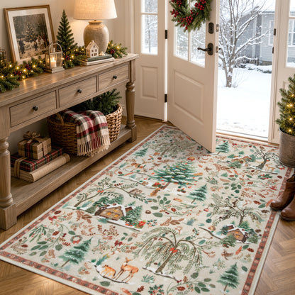 Wonnitar Christmas Washable Rug, Non Slip Christmas Entryway Area Rug, Soft Xmas Living Room Throw Rug, Ultra Thin Indoor Floor Carpet for Kitchen Bedroom Holiday Decor