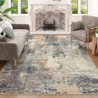 Moynesa Modern Abstract Round Rug,Gray Kitchen Rugs Soft Bedroom Circle Rugs Washable Living Room Mat, Contemporary Large Indoor Office Carpet for Mudroom Kitchen Apartment Basement