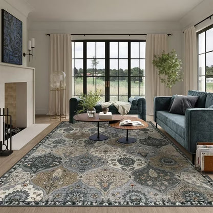 Moynesa Area Rug for Living Room Indoor Non-Slip Moroccan Trellis Washable Mat Large Oriental Accent Throw Rug for Kitchen Entryway Bathroom Bedroom Office Carpet