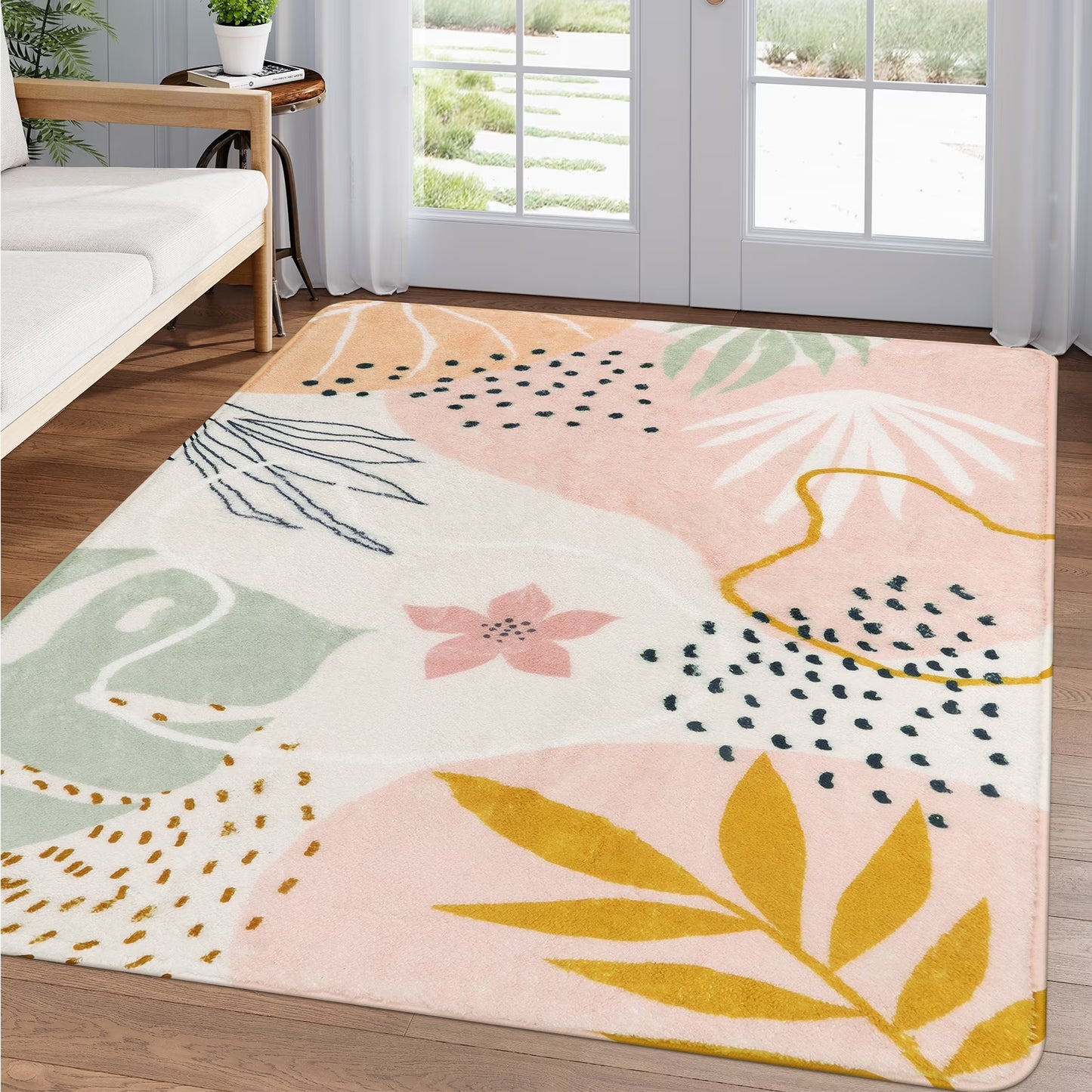 Moynesa Area Rugs for Living Room, Carpet for Bedroom Washable Non-Slip Boho Rug Throw Cute Soft Rug,Abstract Botanical Print Indoor Rugs for Kitchen Entryway Dining Room