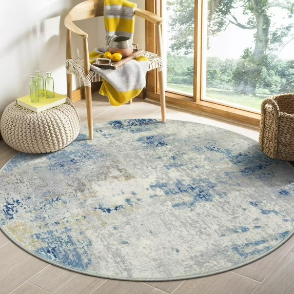 Moynesa Modern Abstract Round Rug,Gray Kitchen Rugs Soft Bedroom Circle Rugs Washable Living Room Mat, Contemporary Large Indoor Office Carpet for Mudroom Kitchen Apartment Basement