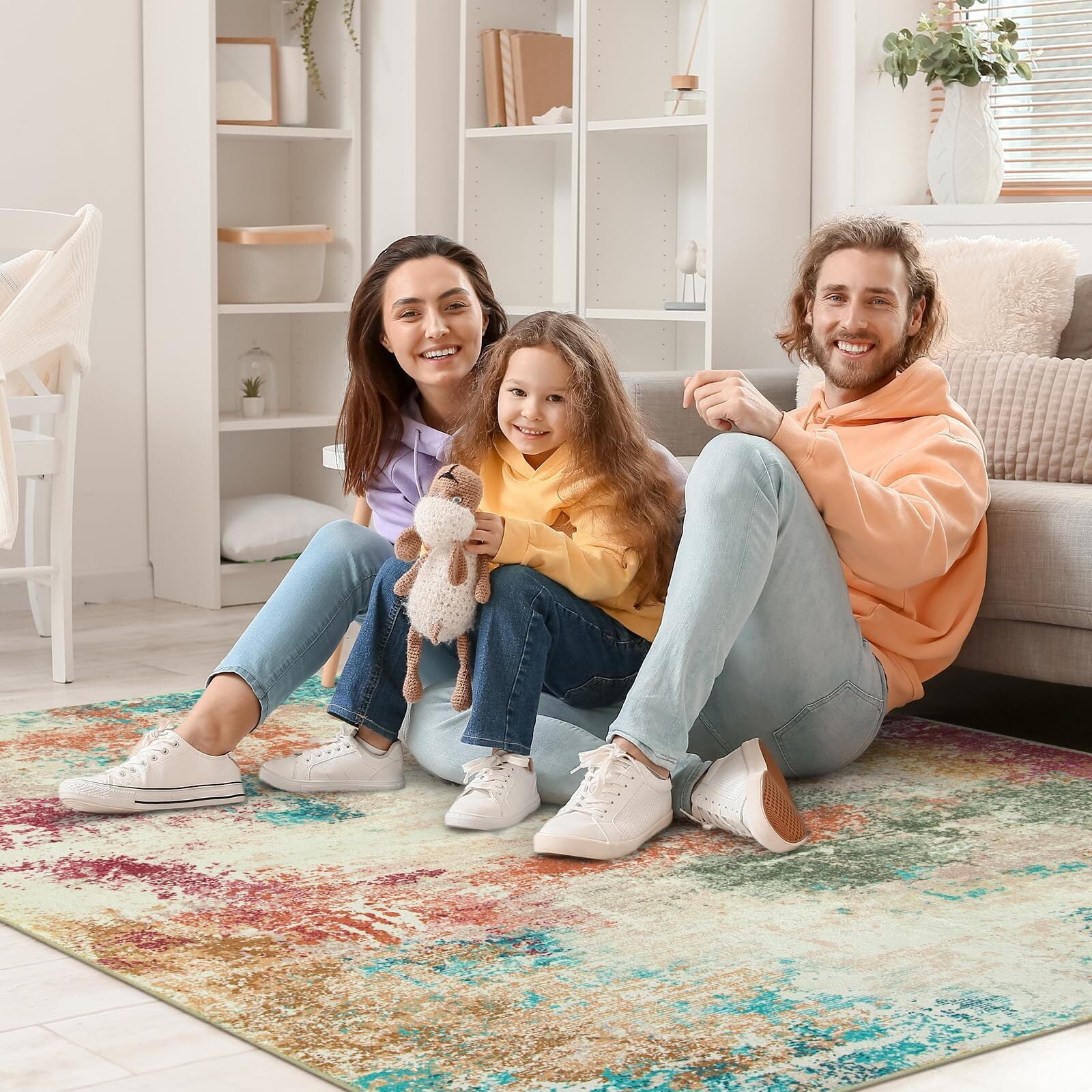 RUG ROBT Abstract 5'x7' Rug, Washable Colorful Bathroom Rug Non-Slip,Low-Pile Entryway Rug Indoor Mat,Soft Modern Throw Rug for Entrance Entry Kitchen Bedroom