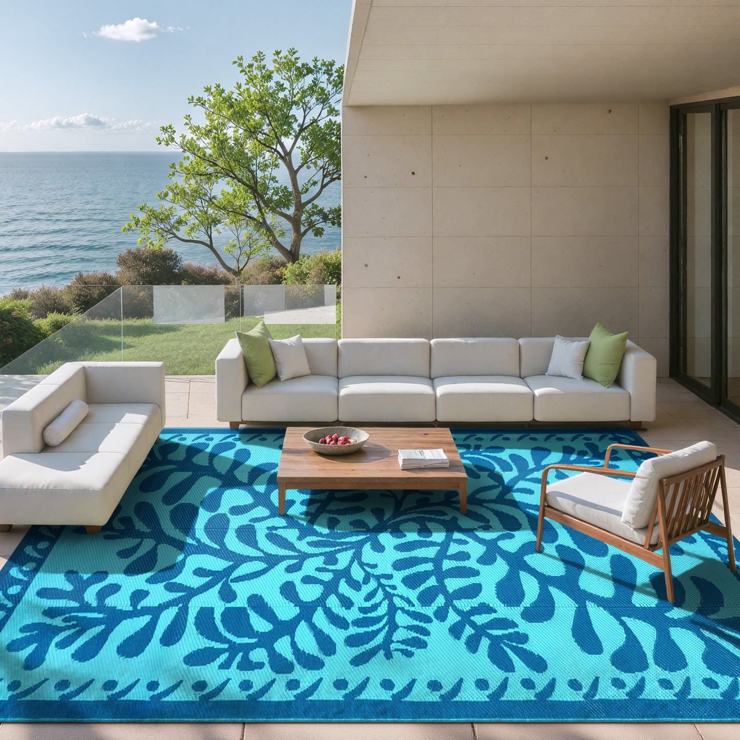 SUNDEREY Outdoor Rug, Waterproof Reversible Plastic Straw Mat for Patio, RV & Camping - Lightweight Carpet for Deck, Balcony & Backyard