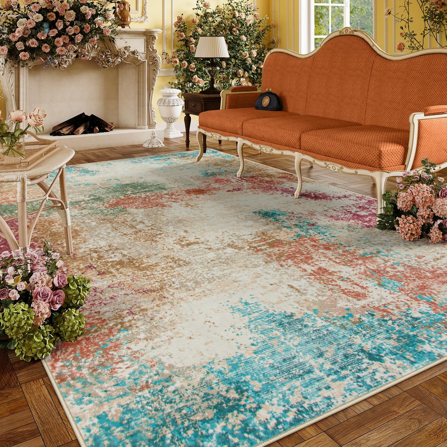 RUG ROBT Abstract Rug, Washable Bathroom Rug Non-Slip,Low-Pile Entryway Rug Indoor Mat,Soft Modern Throw Rug for Entrance Entry Kitchen Bedroom