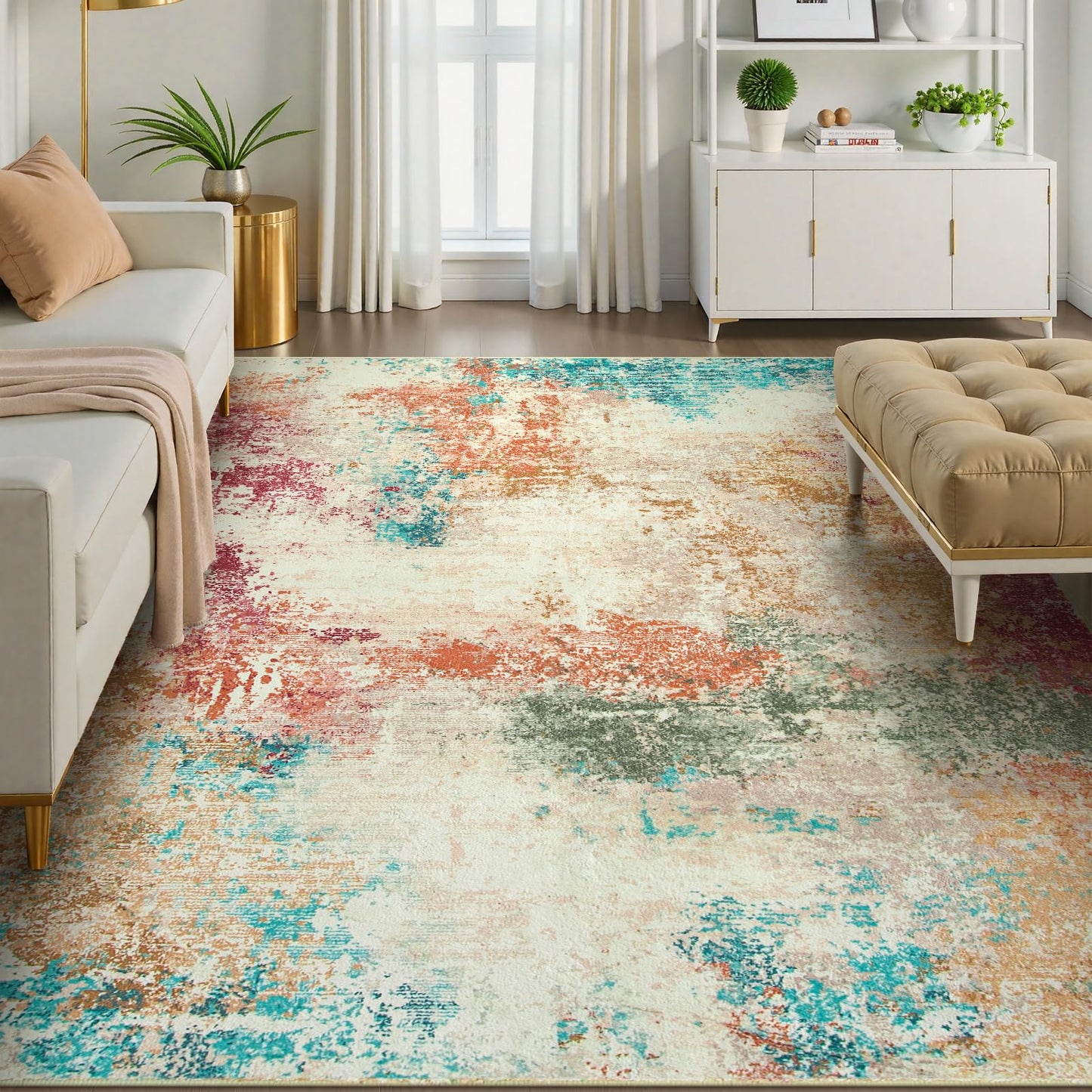 RUG ROBT Abstract Rug, Washable Bathroom Rug Non-Slip,Low-Pile Entryway Rug Indoor Mat,Soft Modern Throw Rug for Entrance Entry Kitchen Bedroom