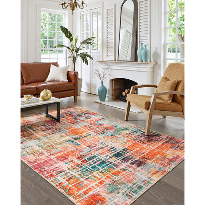 RUG ROBOT Abstract Living Room Rug, Soft Washable Area Rugs for Bedroom Non Slip, Ultra Thin Low Pile Modern Large Carpet for Dining Room Office Kitchen