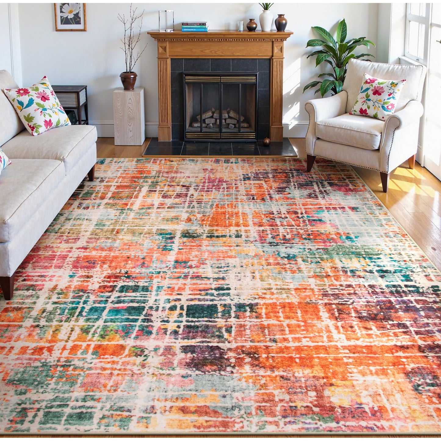 RUG ROBOT Abstract Living Room Rug, Soft Washable Area Rugs for Bedroom Non Slip, Ultra Thin Low Pile Modern Large Carpet for Dining Room Office Kitchen