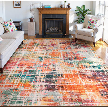RUG ROBOT Abstract Living Room Rug, Soft Washable Area Rugs for Bedroom Non Slip, Ultra Thin Low Pile Modern Large Carpet for Dining Room Office Kitchen