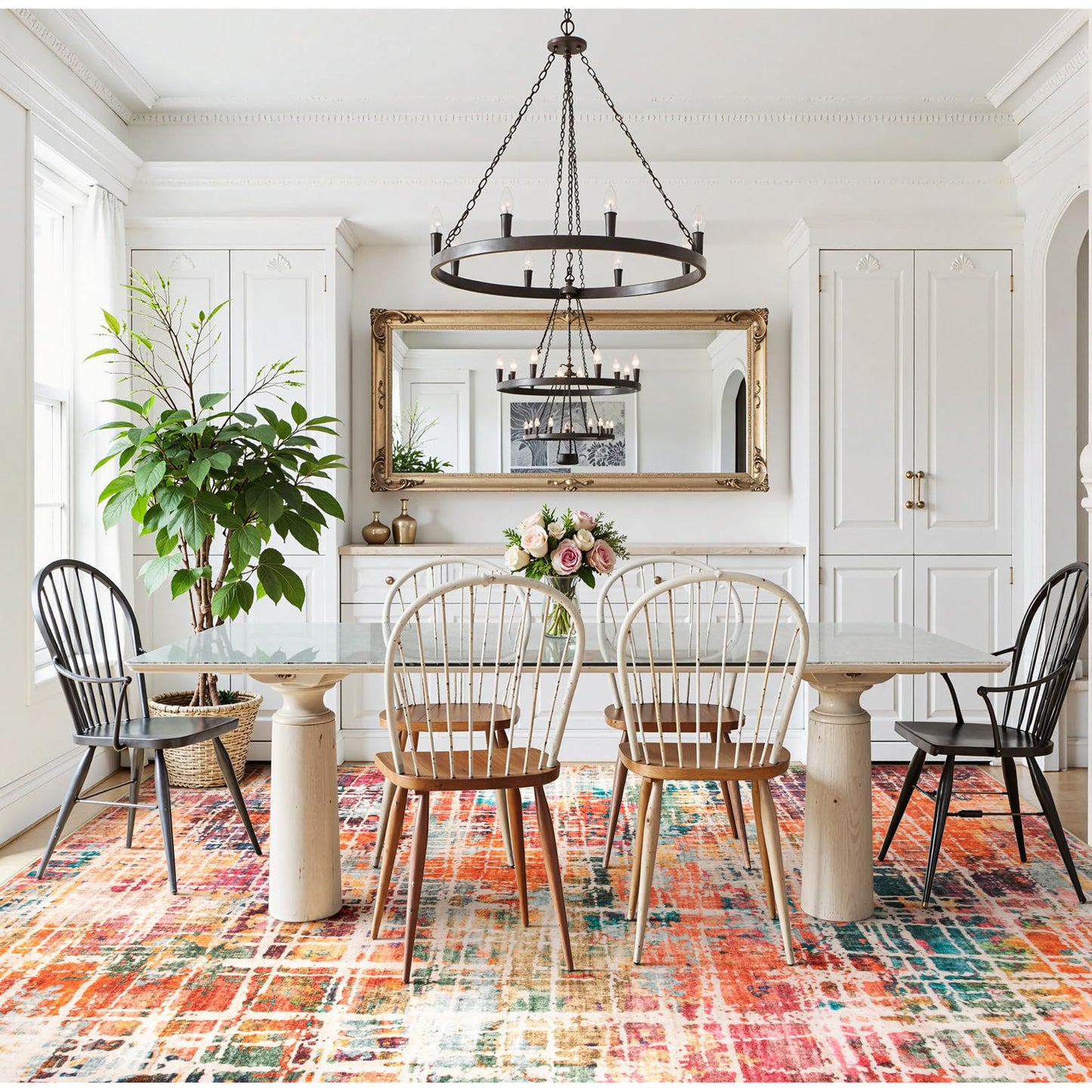 RUG ROBOT Abstract Living Room Rug, Soft Washable Area Rugs for Bedroom Non Slip, Ultra Thin Low Pile Modern Large Carpet for Dining Room Office Kitchen