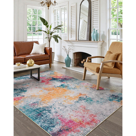RUG ROBOT Abstract Living Room Rug, Soft Modern Washable Area Rugs for Bedroom Non Slip, Ultra Thin Foldable Low Pile Carpet for Dining Room Kitchen Bathroom Office