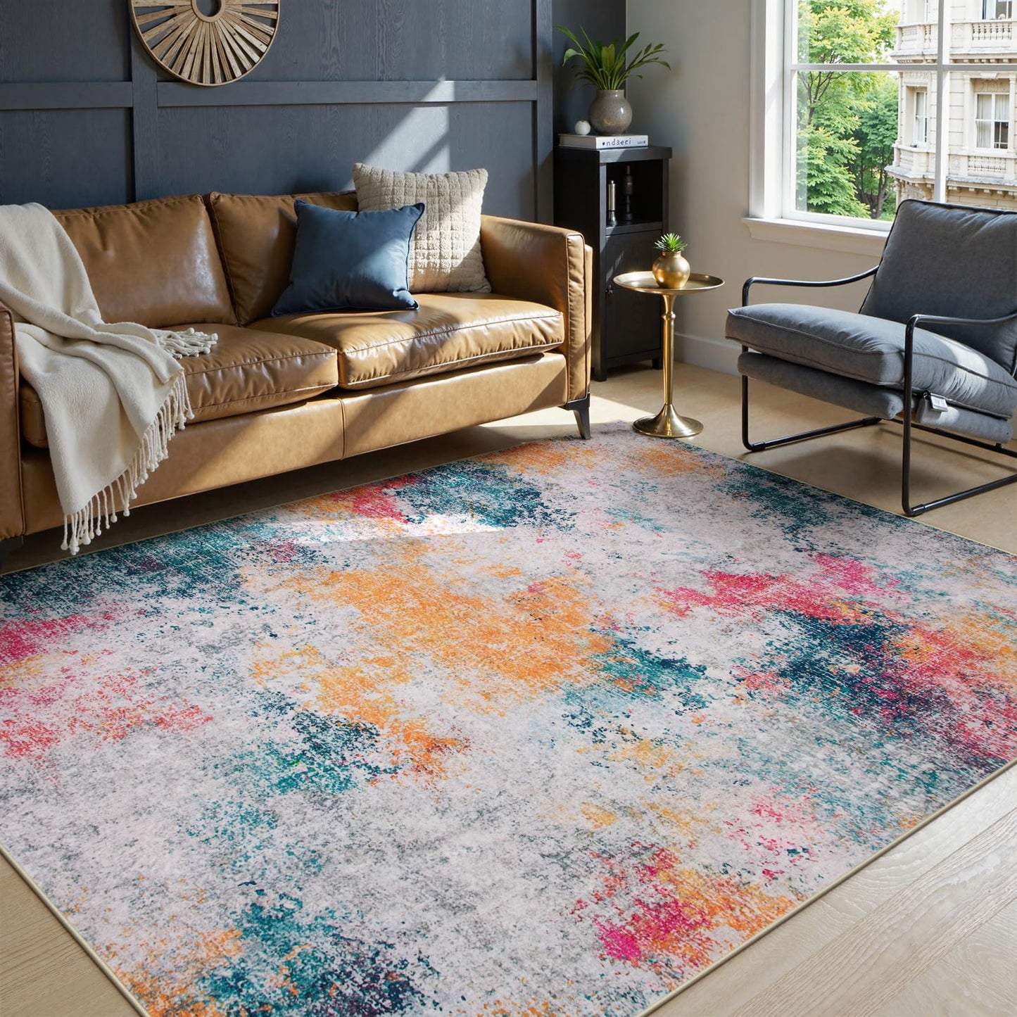 RUG ROBOT Abstract Living Room Rug, Soft Modern Washable Area Rugs for Bedroom Non Slip, Ultra Thin Foldable Low Pile Carpet for Dining Room Kitchen Bathroom Office