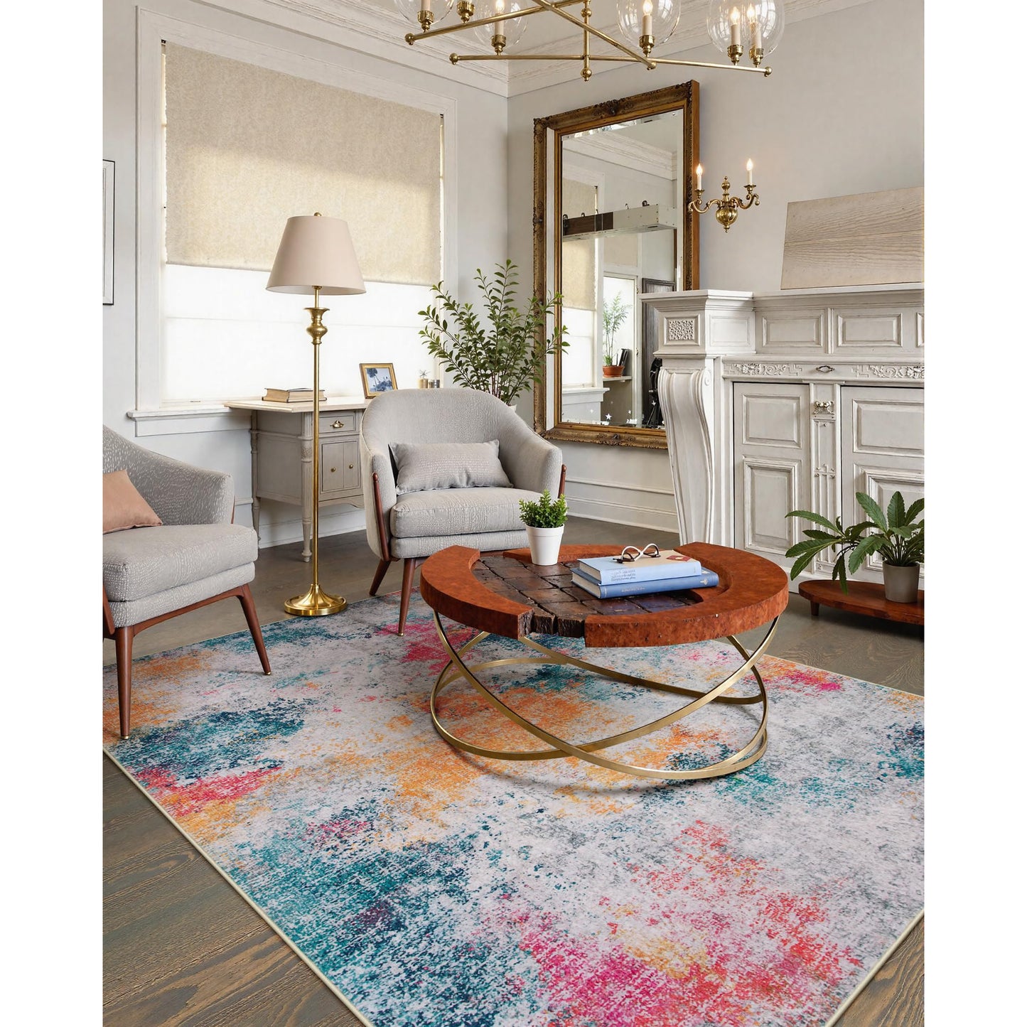 RUG ROBOT Abstract Living Room Rug, Soft Modern Washable Area Rugs for Bedroom Non Slip, Ultra Thin Foldable Low Pile Carpet for Dining Room Kitchen Bathroom Office