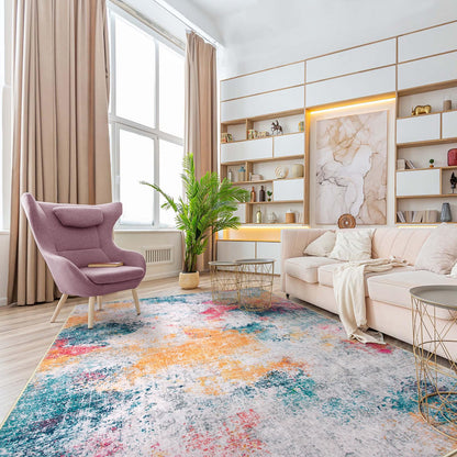 RUG ROBOT Abstract Living Room Rug, Soft Modern Washable Area Rugs for Bedroom Non Slip, Ultra Thin Foldable Low Pile Carpet for Dining Room Kitchen Bathroom Office