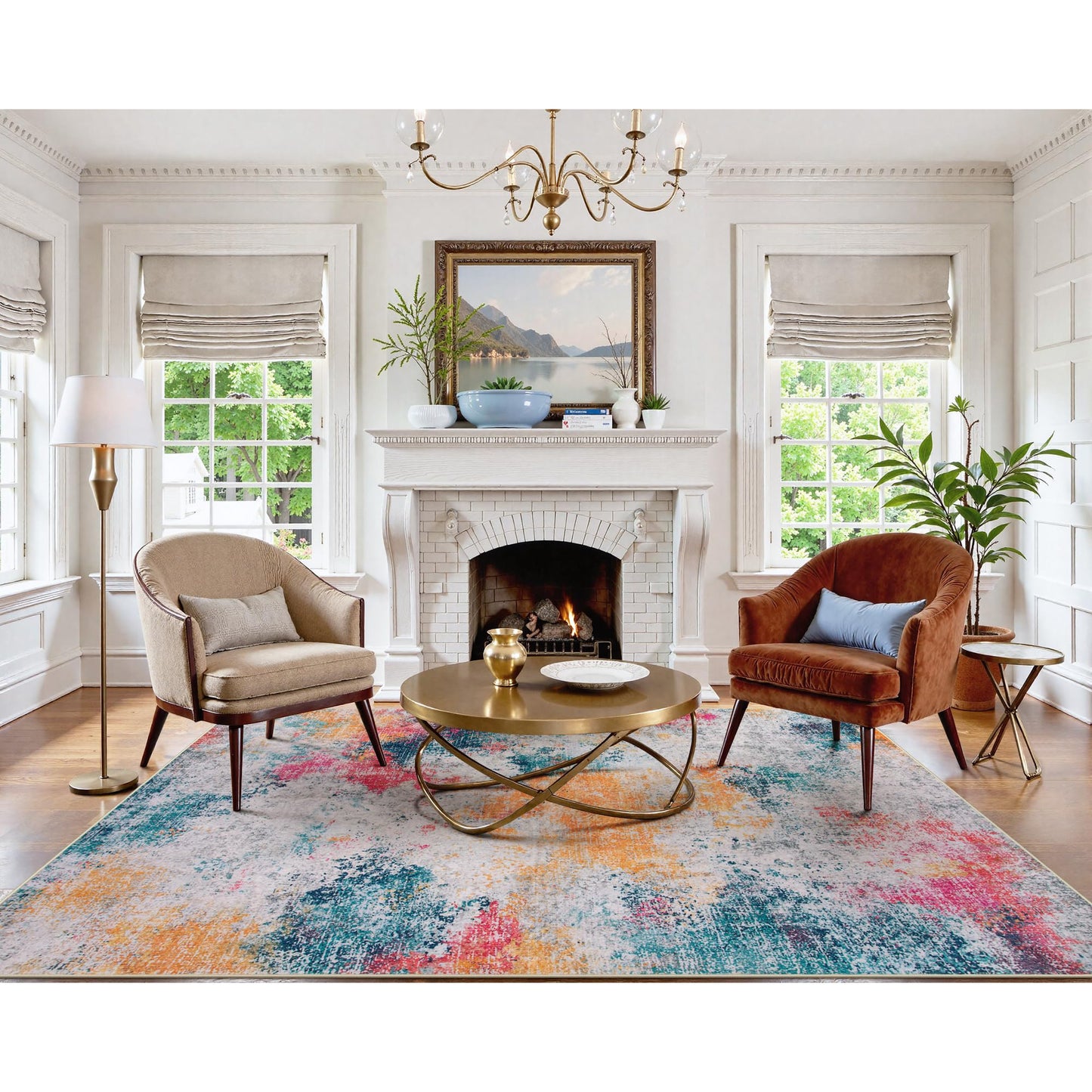 RUG ROBOT Abstract Living Room Rug, Soft Modern Washable Area Rugs for Bedroom Non Slip, Ultra Thin Foldable Low Pile Carpet for Dining Room Kitchen Bathroom Office