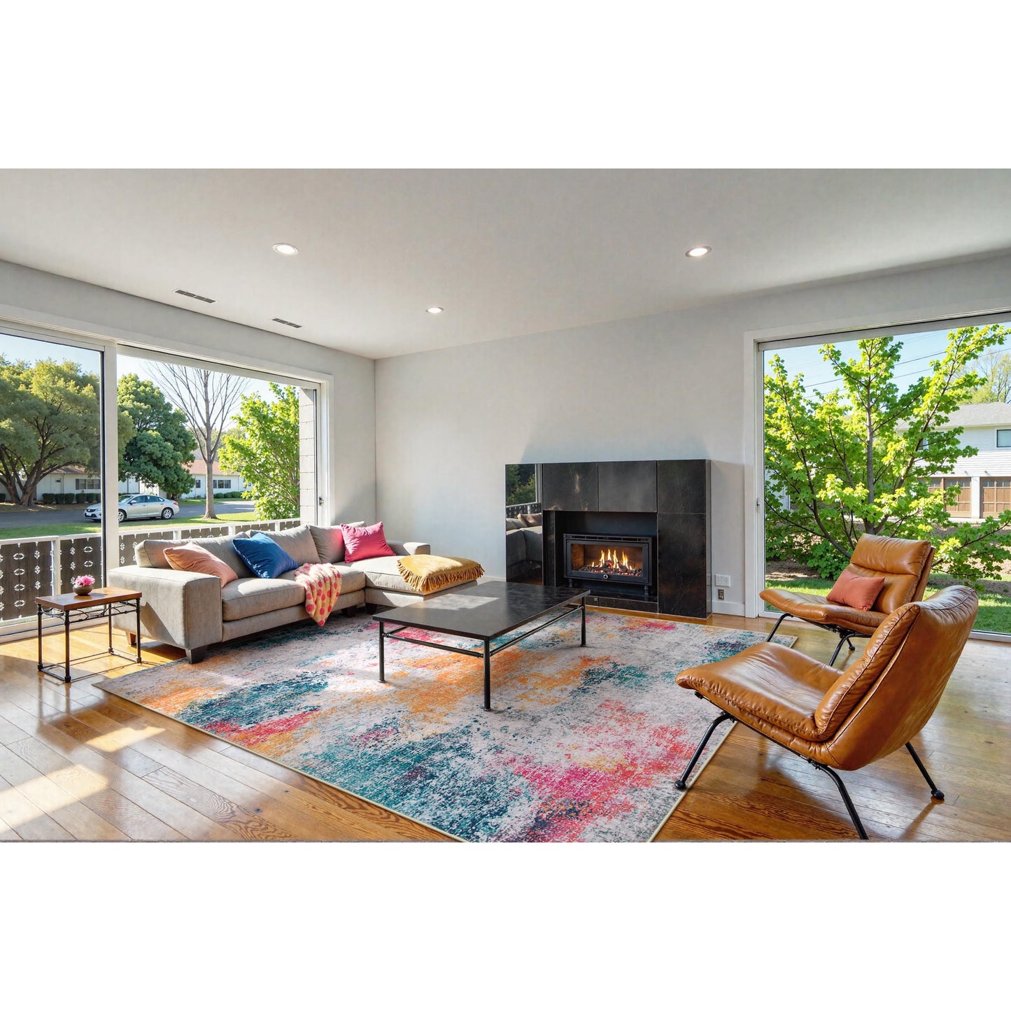 RUG ROBOT Abstract Living Room Rug, Soft Modern Washable Area Rugs for Bedroom Non Slip, Ultra Thin Foldable Low Pile Carpet for Dining Room Kitchen Bathroom Office