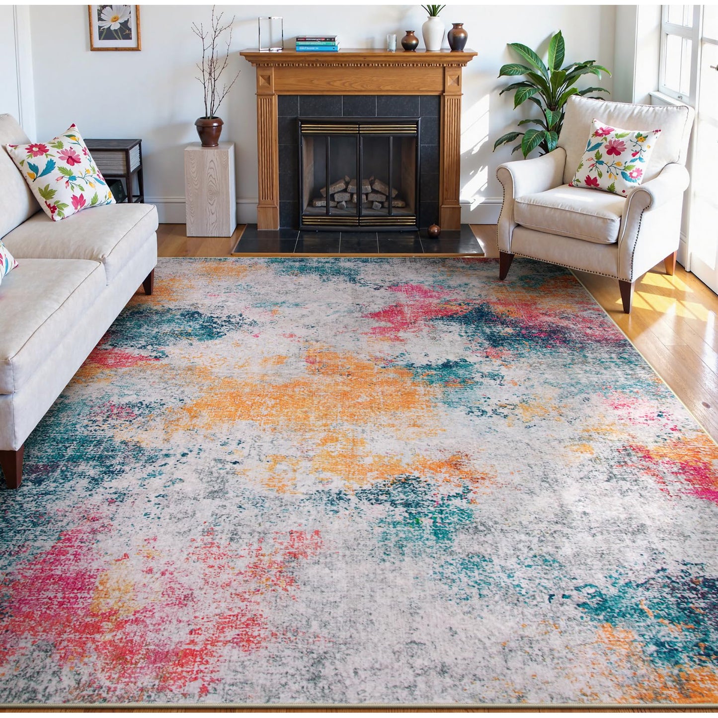 RUG ROBOT Abstract Living Room Rug, Soft Modern Washable Area Rugs for Bedroom Non Slip, Ultra Thin Foldable Low Pile Carpet for Dining Room Kitchen Bathroom Office