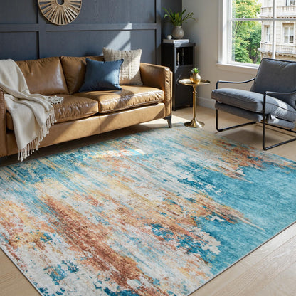 RUG ROBOT Abstract Living Room Rug, Soft Modern Washable Area Rugs for Bedroom Non Slip, Ultra Thin Foldable Low Pile Carpet for Dining Room Kitchen Bathroom Office