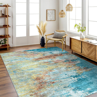 RUG ROBOT Abstract Living Room Rug, Soft Modern Washable Area Rugs for Bedroom Non Slip, Ultra Thin Foldable Low Pile Carpet for Dining Room Kitchen Bathroom Office