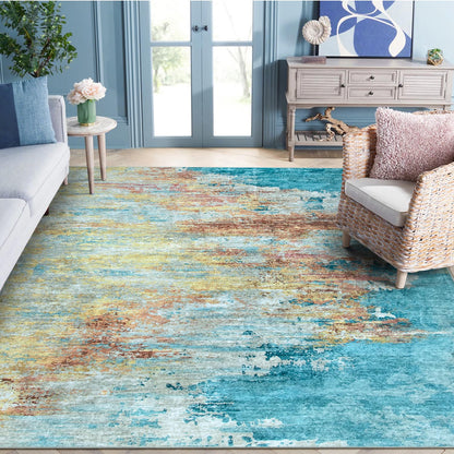 RUG ROBOT Abstract Living Room Rug, Soft Modern Washable Area Rugs for Bedroom Non Slip, Ultra Thin Foldable Low Pile Carpet for Dining Room Kitchen Bathroom Office