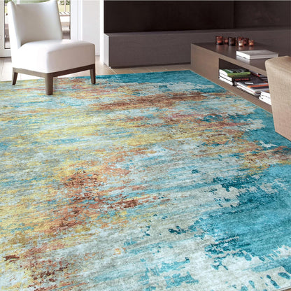 RUG ROBOT Abstract Living Room Rug, Soft Modern Washable Area Rugs for Bedroom Non Slip, Ultra Thin Foldable Low Pile Carpet for Dining Room Kitchen Bathroom Office