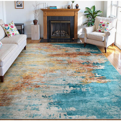 RUG ROBOT Abstract Living Room Rug, Soft Modern Washable Area Rugs for Bedroom Non Slip, Ultra Thin Foldable Low Pile Carpet for Dining Room Kitchen Bathroom Office