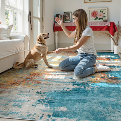 RUG ROBOT Abstract Living Room Rug, Soft Modern Washable Area Rugs for Bedroom Non Slip, Ultra Thin Foldable Low Pile Carpet for Dining Room Kitchen Bathroom Office