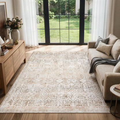 Lahome Area Rug for Living Room, Machine Washable Neutral Farmhouse Rugs for Bedroom, Soft Non-Slip Low Pile Indoor Floor Accent Carpet for Office Entryway Nursery Dining Room