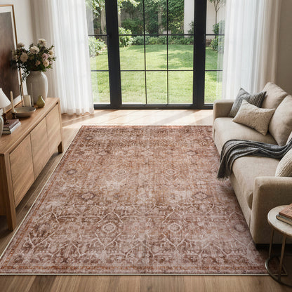 Lahome Area Rug for Living Room, Machine Washable Neutral Farmhouse Rugs for Bedroom, Soft Non-Slip Low Pile Indoor Floor Accent Carpet for Office Entryway Nursery Dining Room