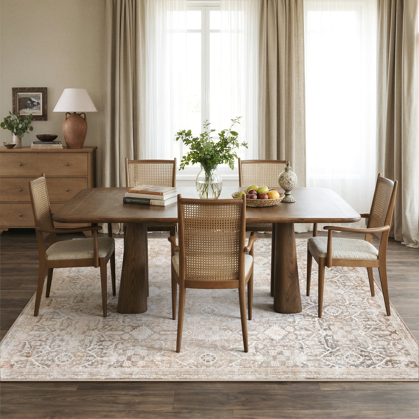 Lahome Area Rug for Living Room, Machine Washable Neutral Farmhouse Rugs for Bedroom, Soft Non-Slip Low Pile Indoor Floor Accent Carpet for Office Entryway Nursery Dining Room